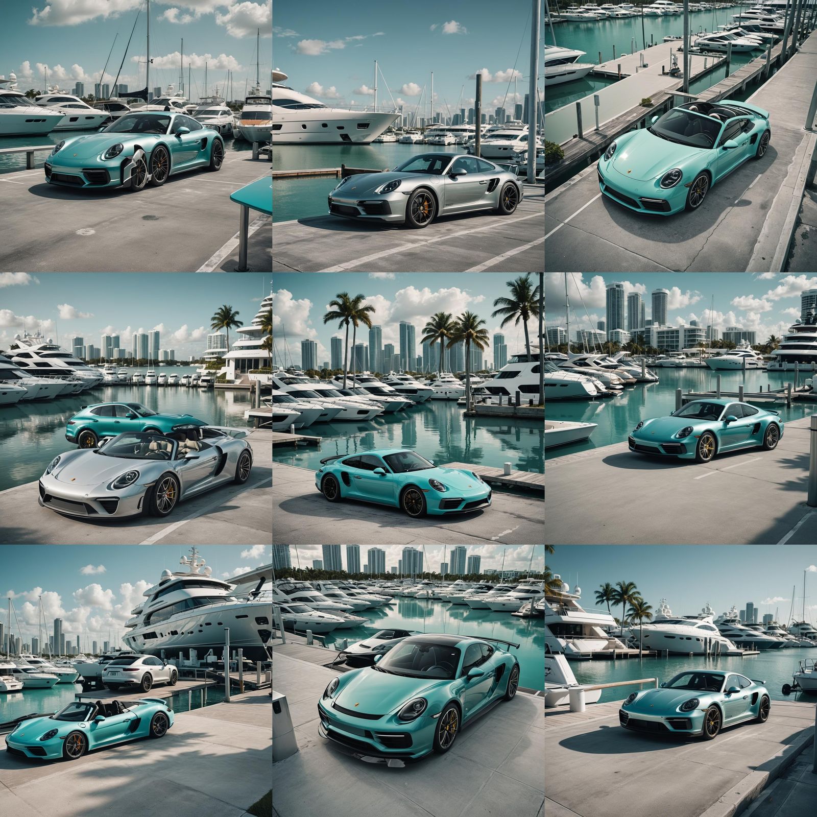 Porsche at Miami Marina in Hyper-Realistic Style