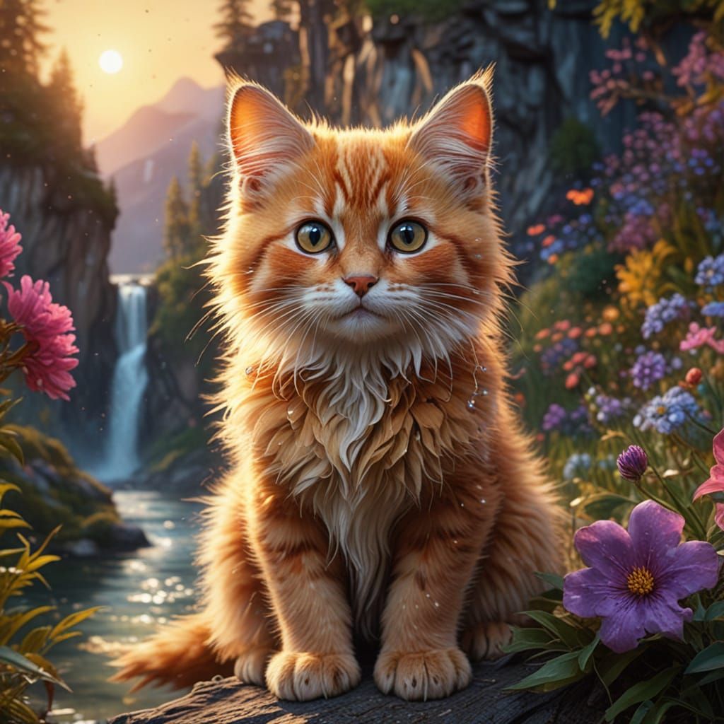 Calico Kitten Rides Raven in Whimsical Oil Painting