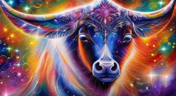 Gem Encrusted Taurus Constellation in Drip Painting