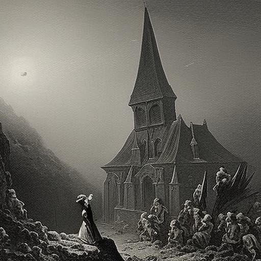 Horrific School Scene in Doré and Rutkowski Style