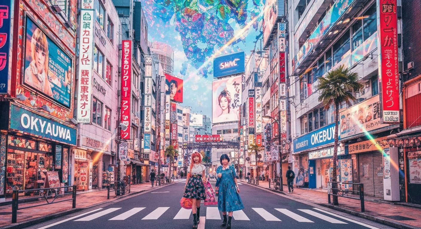 Okinawa Street Scene in Playful Pop Art Style