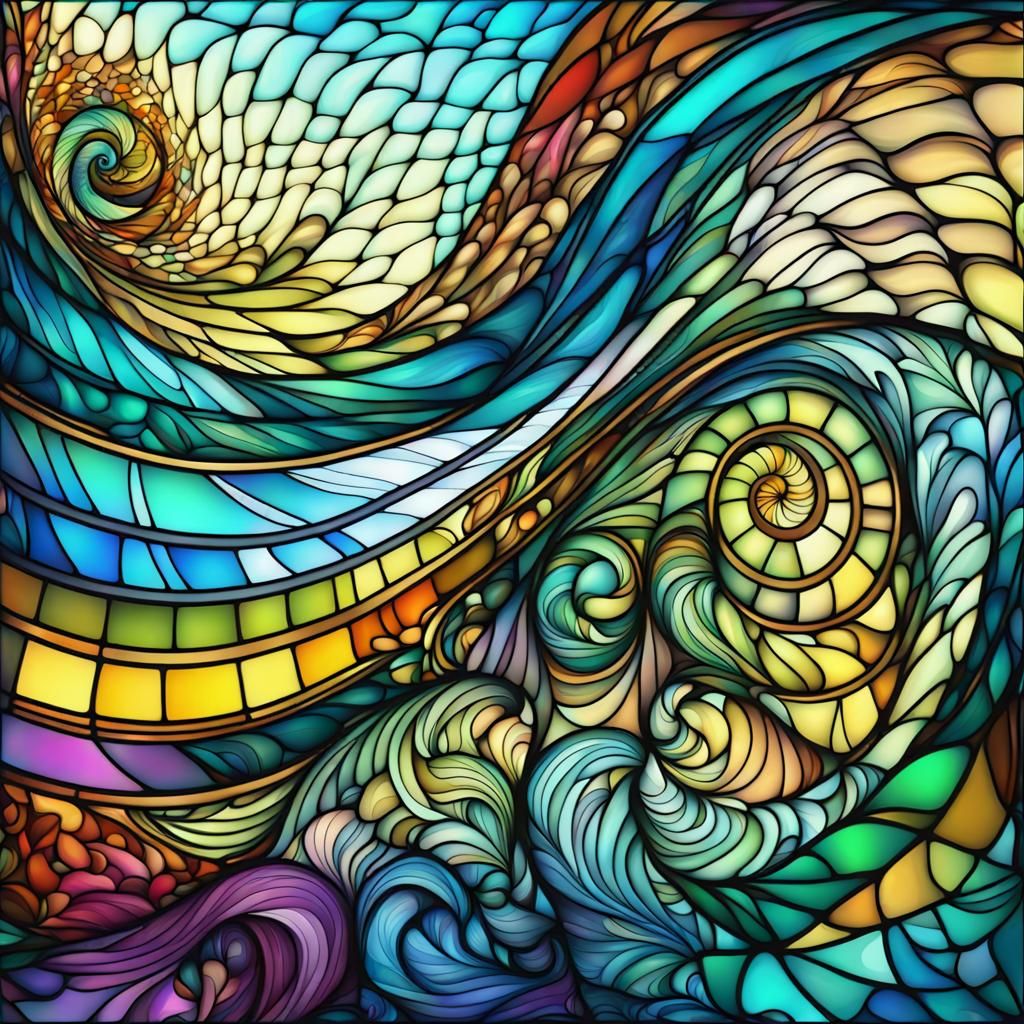 Stained Glass Underwater Paradise with Abstract Fractals