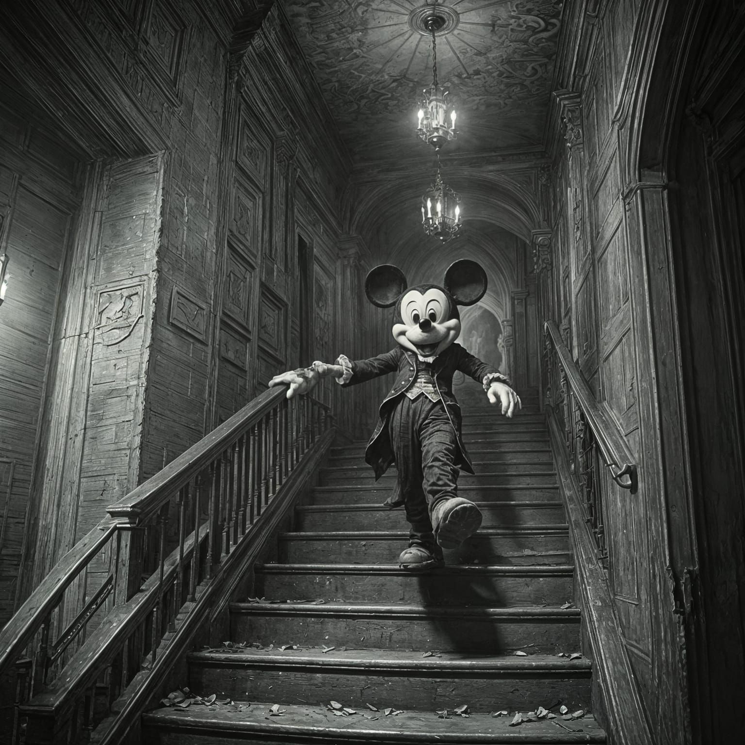 Mickey Mouse Runs from Ghost in Haunted House