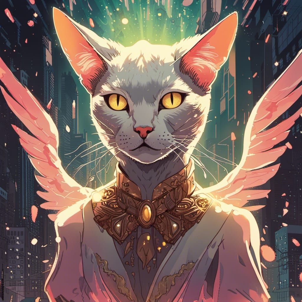 Anthropomorphic Cat Portrait in Cel-Shading Style