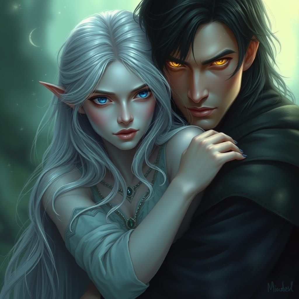 Mystical Lovers in Emerald Dreamscape