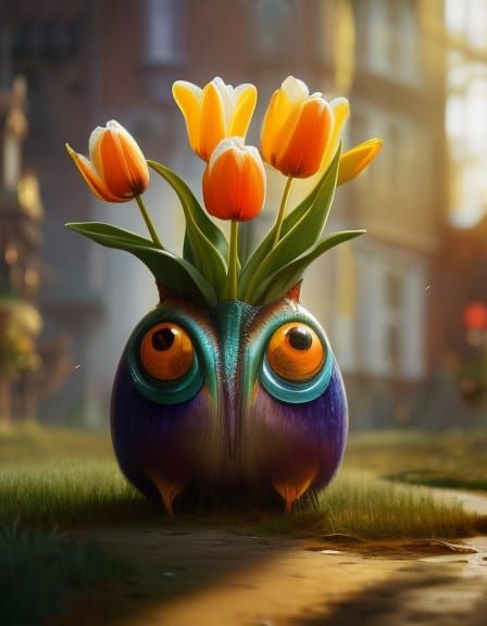 Cute Tulip Creature in Art Nouveau Style