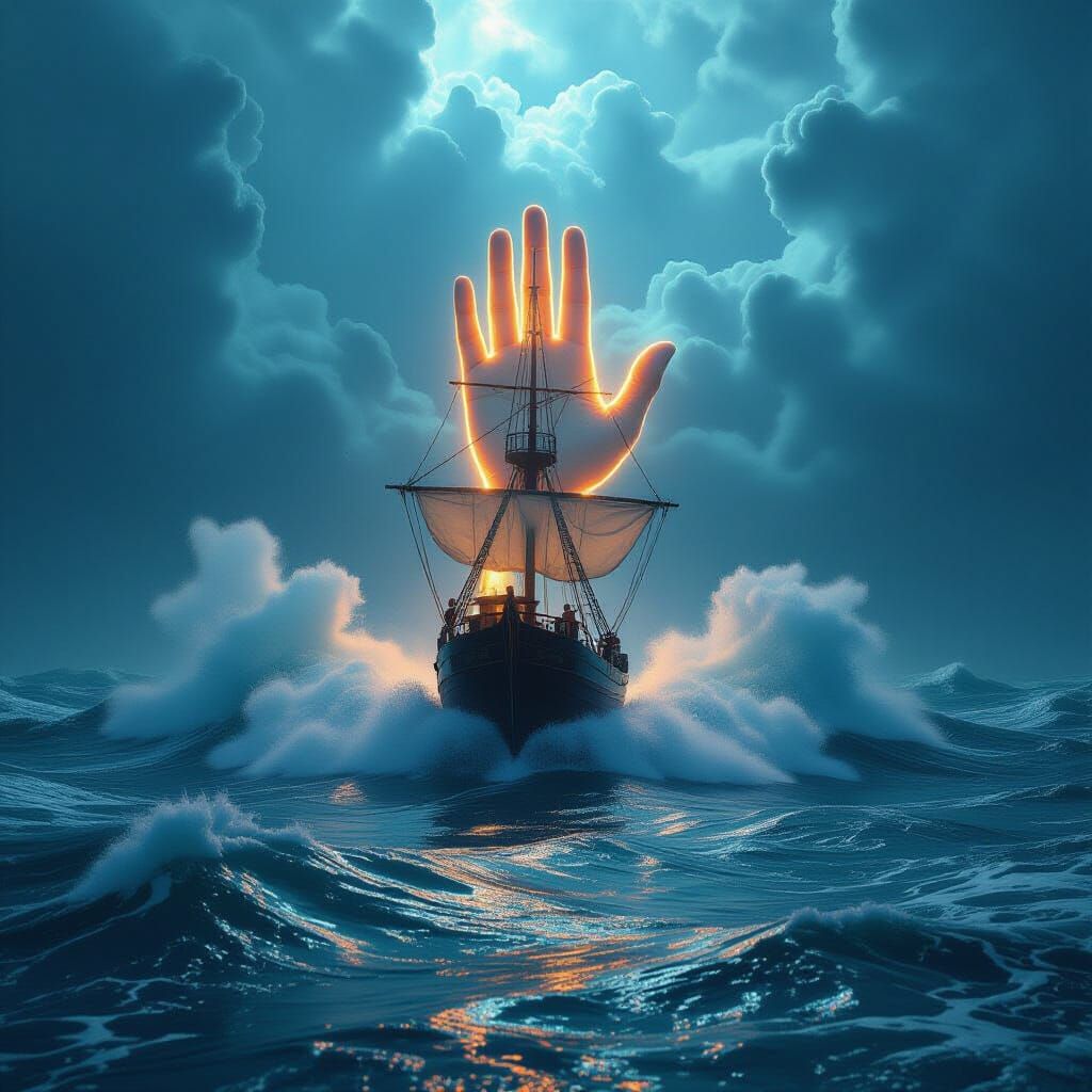 Divine Hand Saves Ship from Cyberpunk Storm