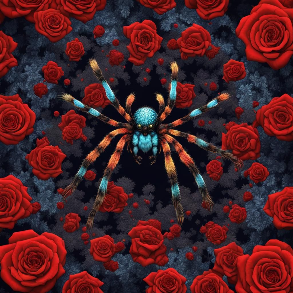 Tarantula with Roses in Fractal Graffiti Style