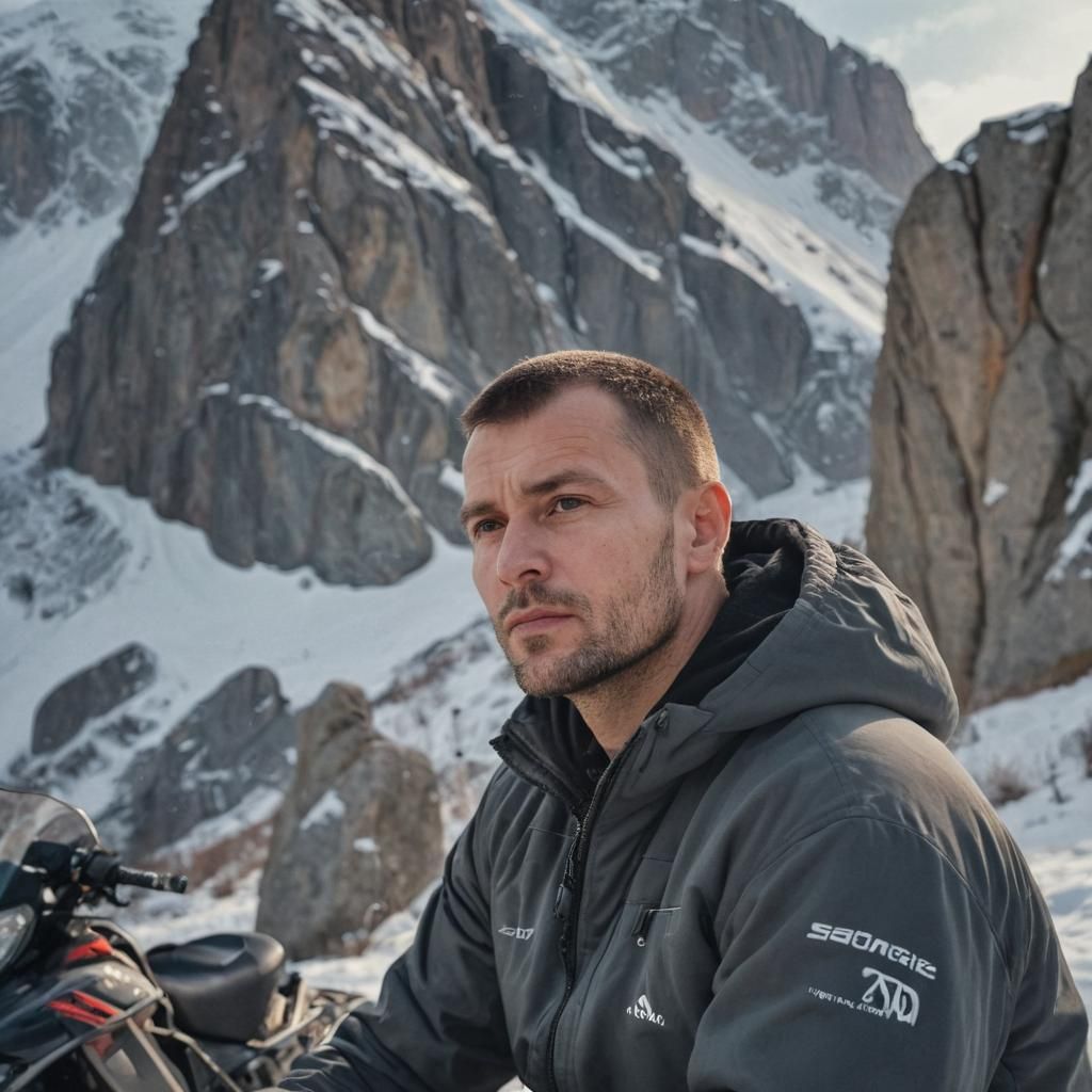 Winter Portrait: Slavic Man in Mountain Landscape