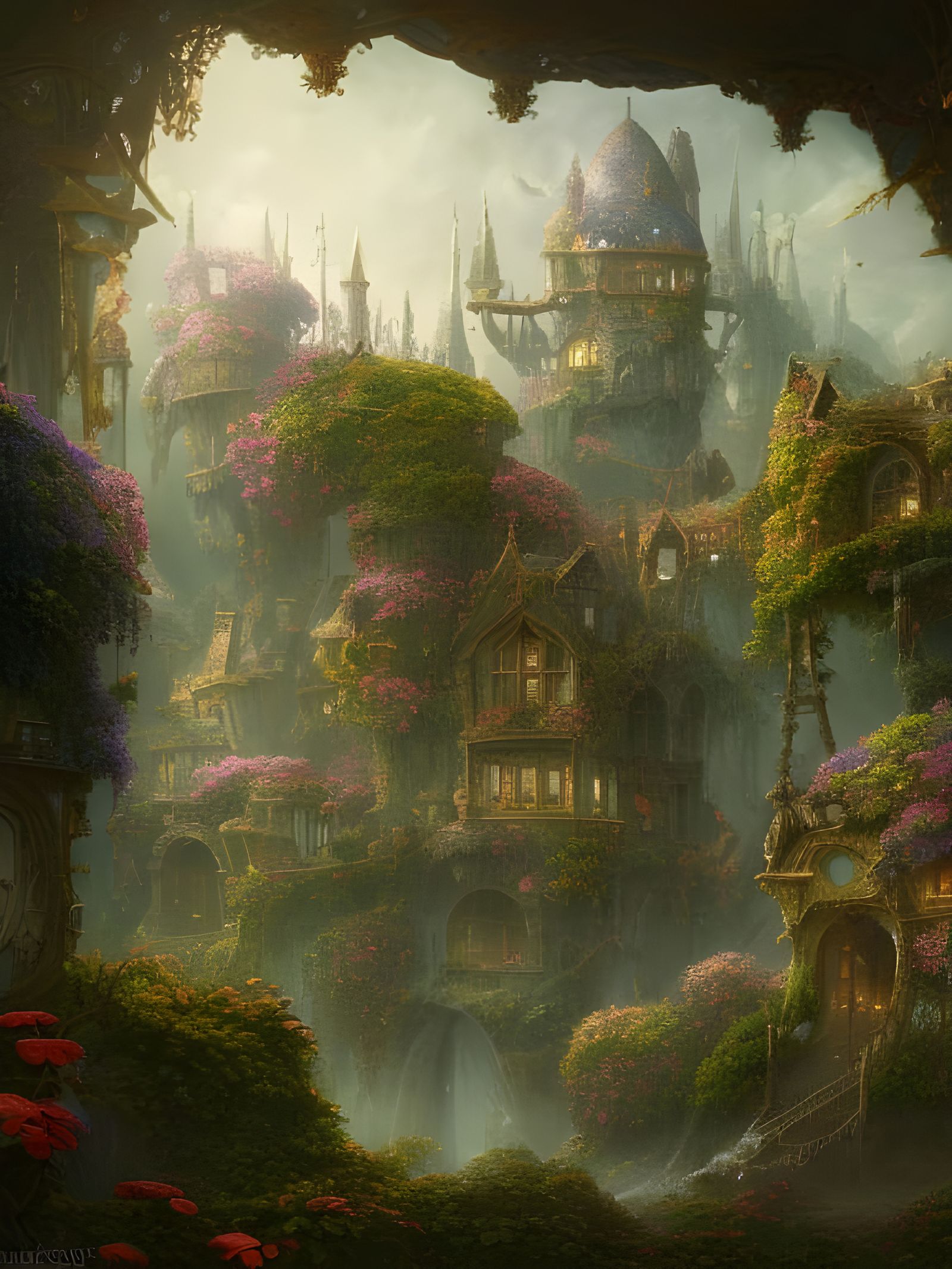 Whimsical Secret Sphere Garden, Detailed Matte Painting