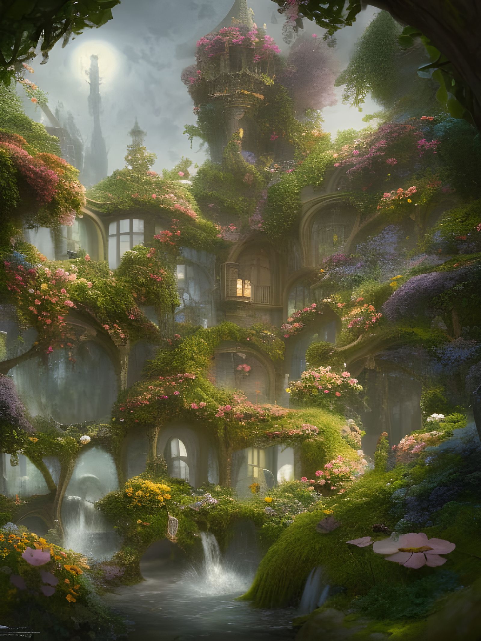 Whimsical Secret Sphere Garden in Detailed Matte Painting