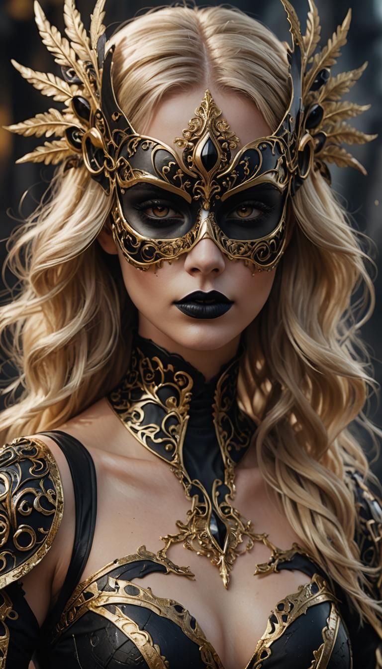 Woman in Black and Gold Mask: Fantasy Art