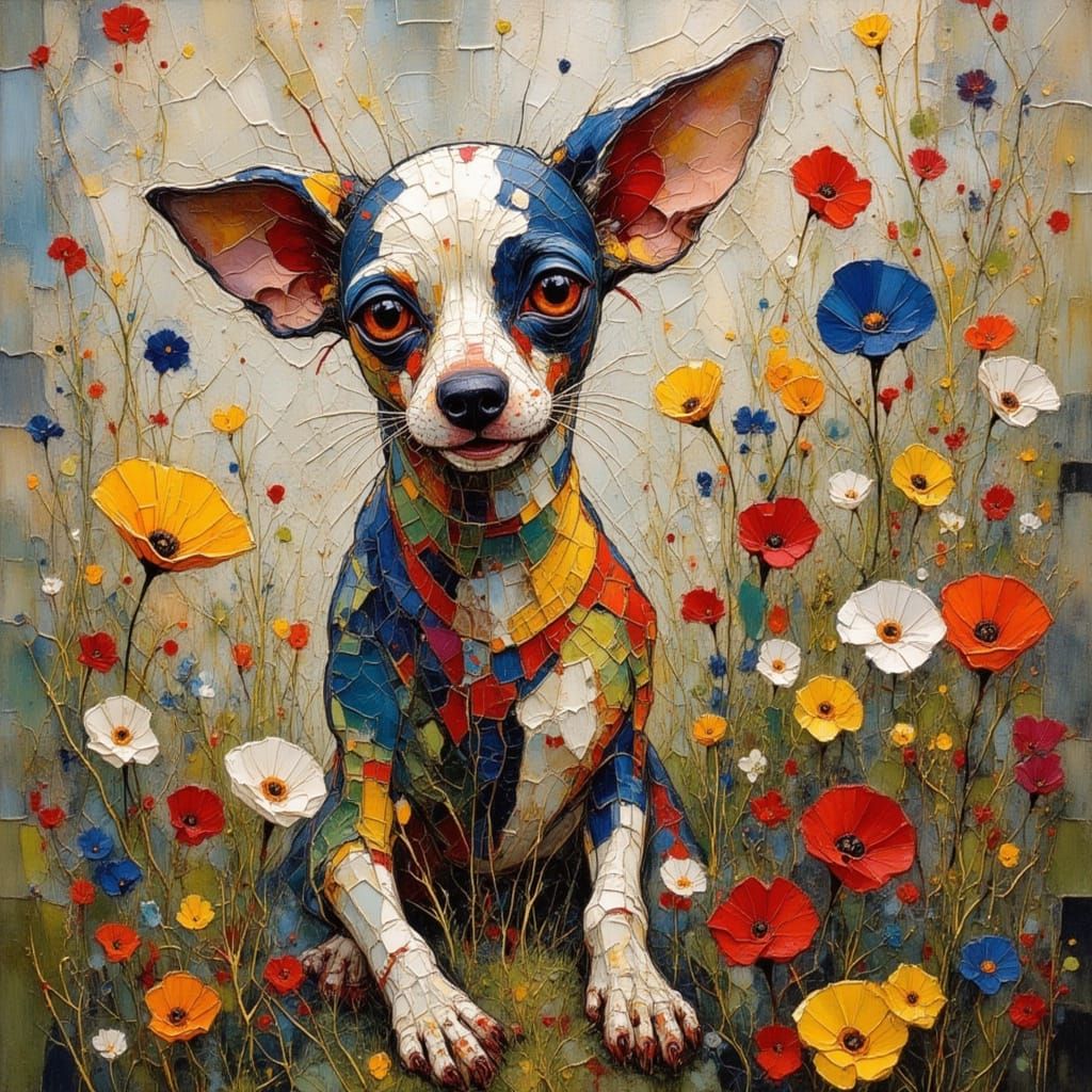 Chihuahua Portrait with Earthy Textures and Abstract Element...