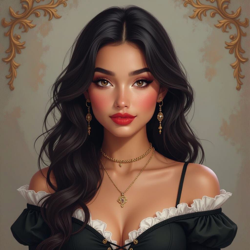 Portrait of a Young Woman with Red Lips and Cat-Eye Liner