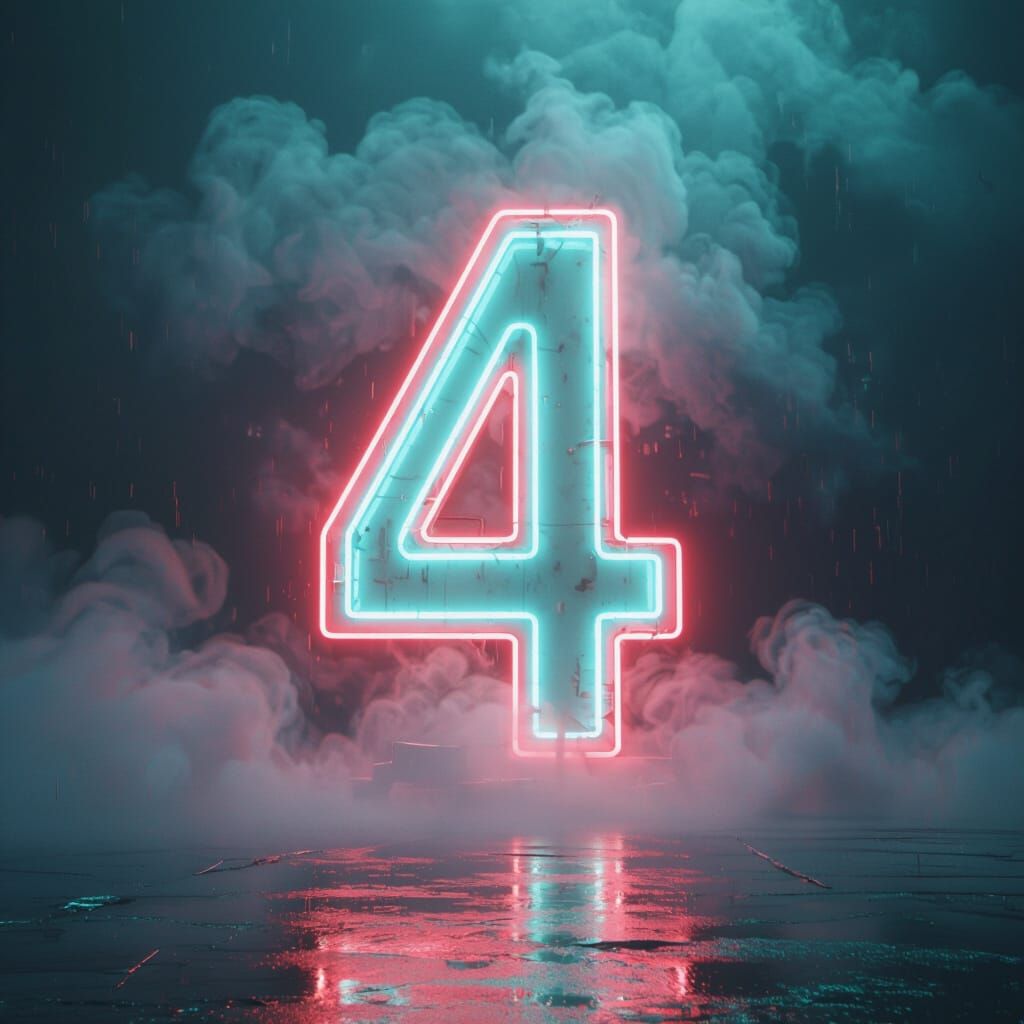 Bright Neon Number 4 Flashes on Smoky Screen