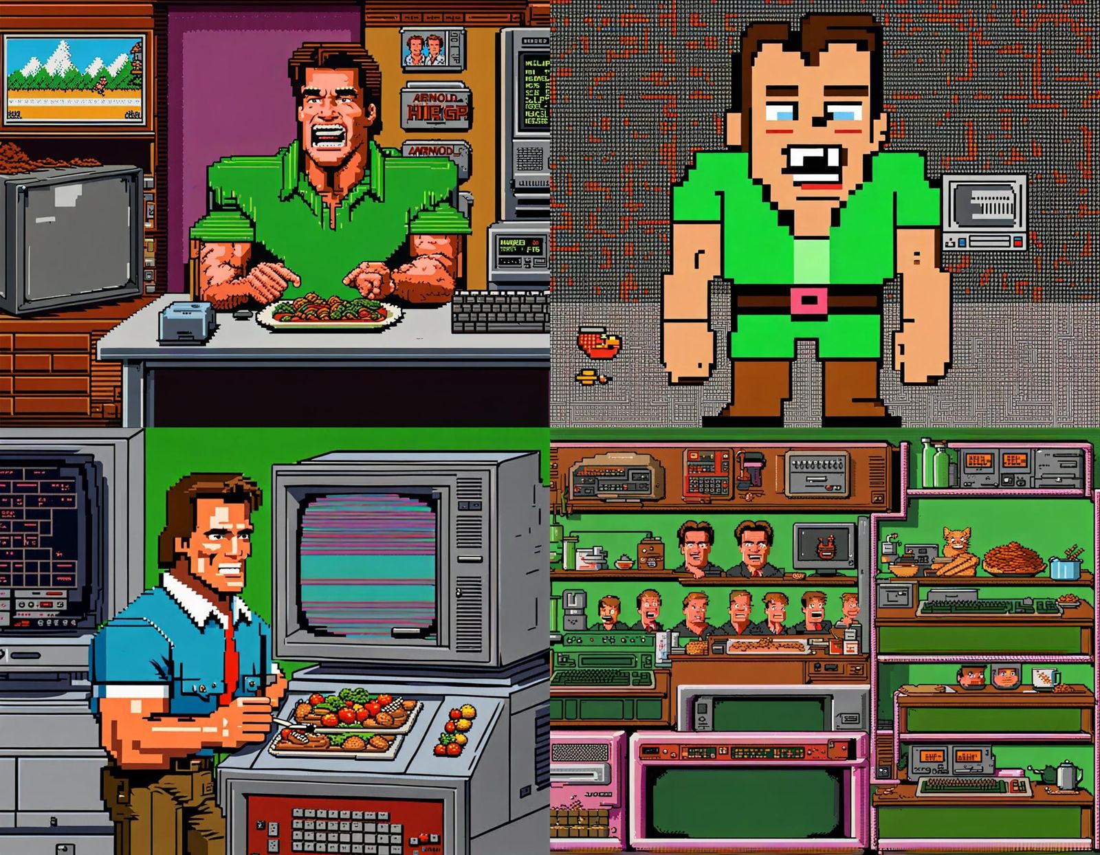 Arnold Schwarzenegger as Pixelated 80s Game Character