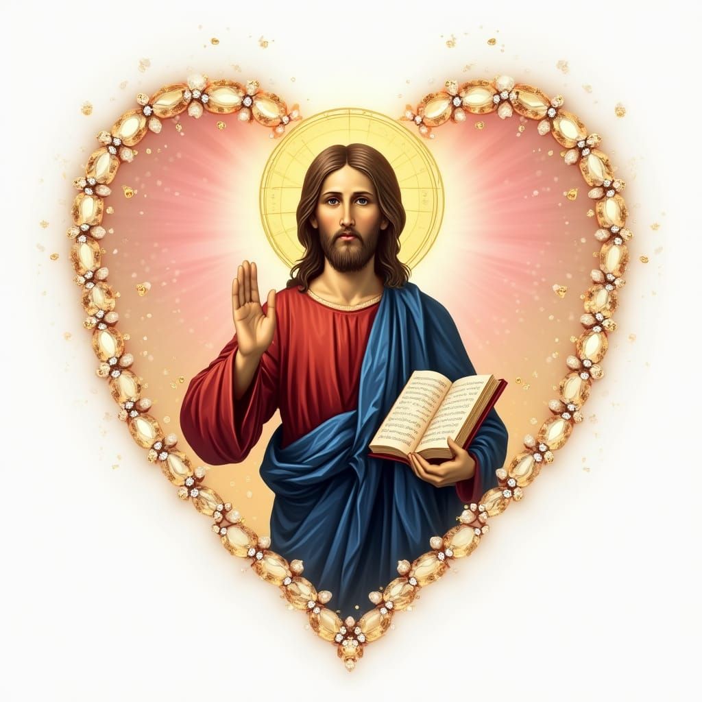 Majestic Byzantine-Style Jesus Christ Icon in Delicate Gemst...