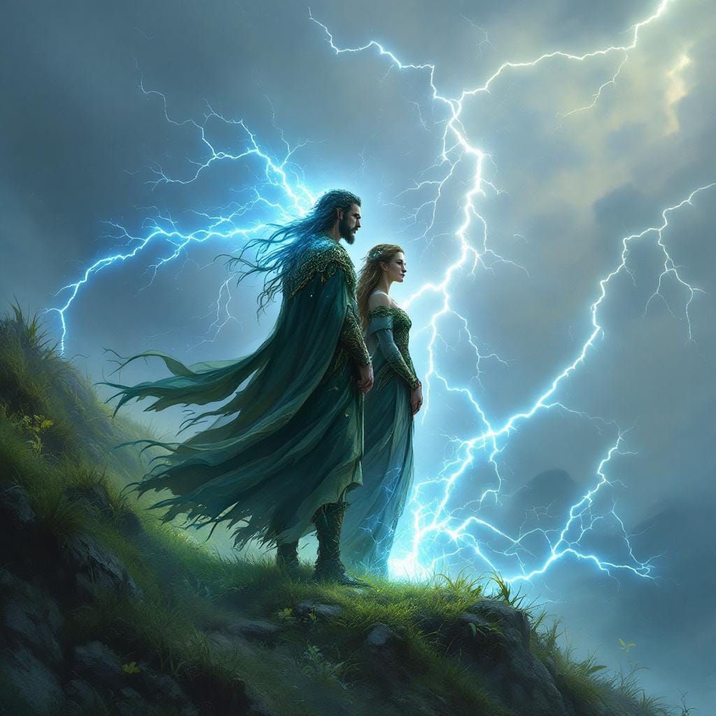 Celtic Druids Summoning a Storm in Dark Fantasy Style