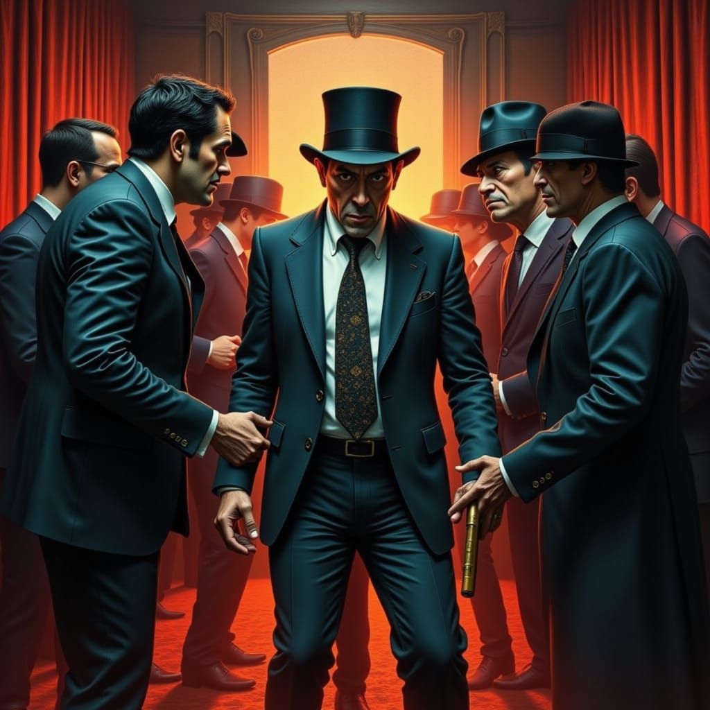 Tense Conflict Scene in Surreal Dramatic Style