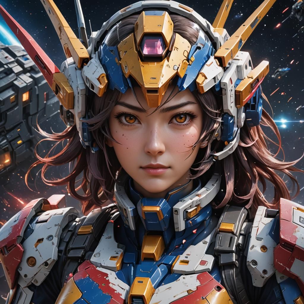 Gundam Girl Pilot Portrait in Space