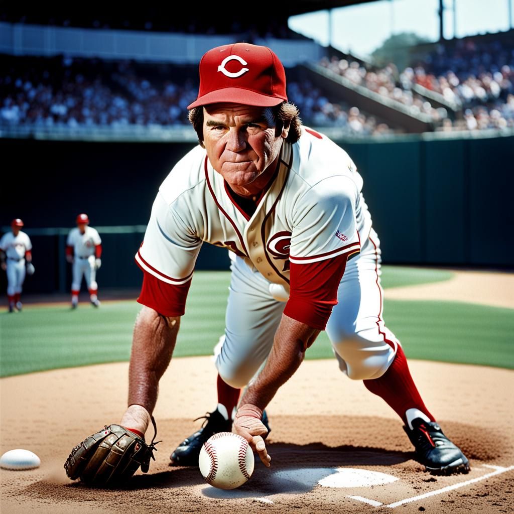 Pete Rose in Action: Professional Oil Painting Portrait