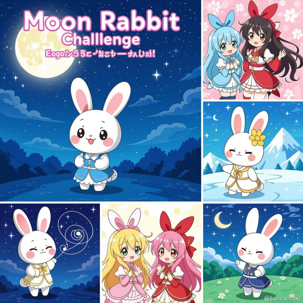 Kawaii Moon Rabbit Anime Collage