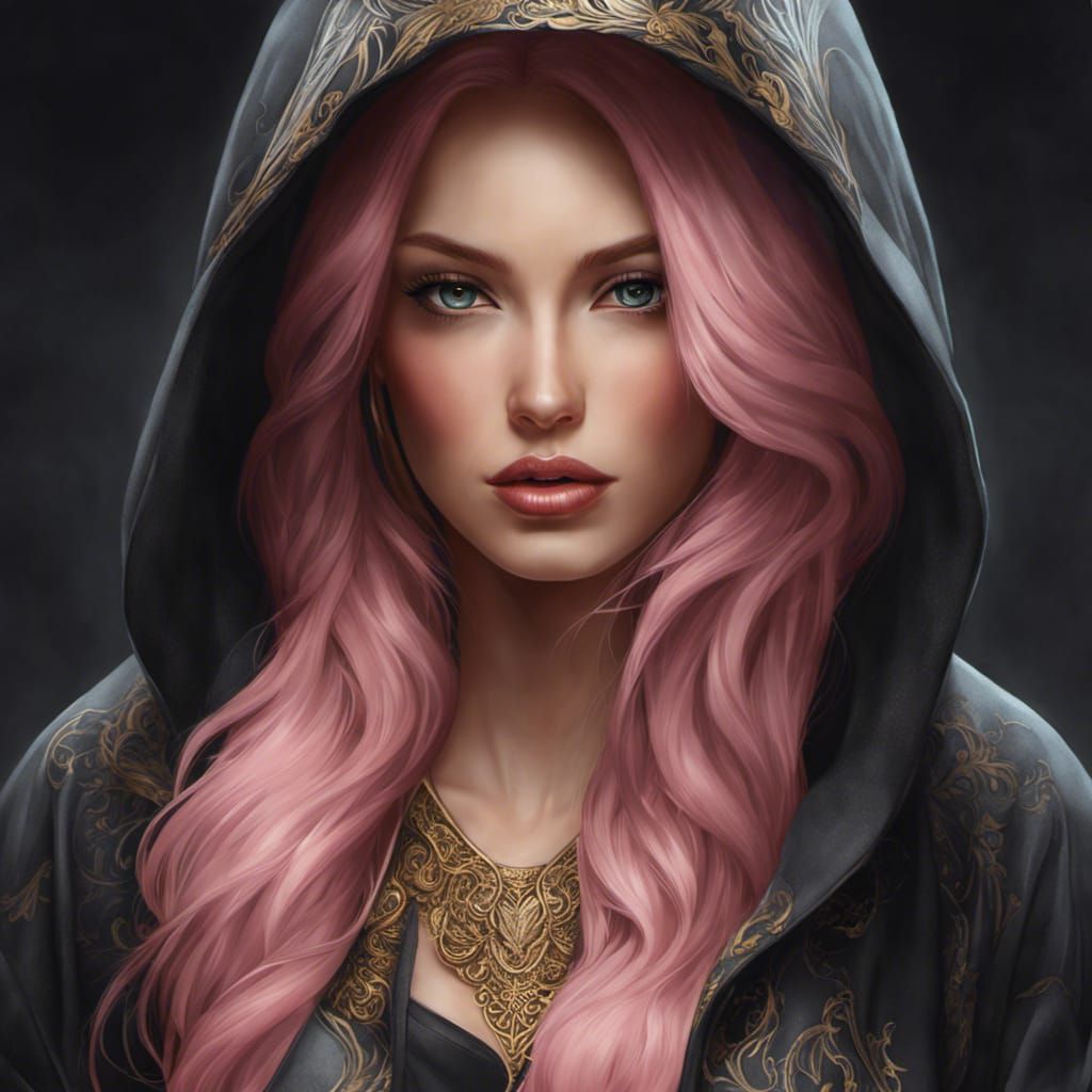 Woman with Pink Hair and Cat Hoodie, Digital Art