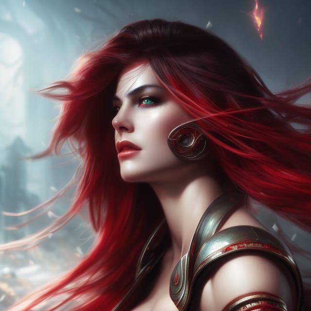 Demoness Warrior in Red Armor Portrait