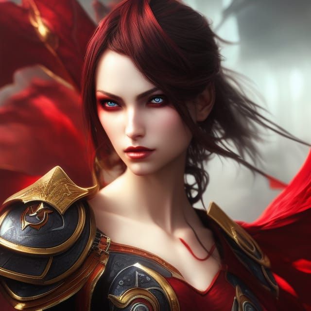 Demoness Warrior in Red Armor Portrait