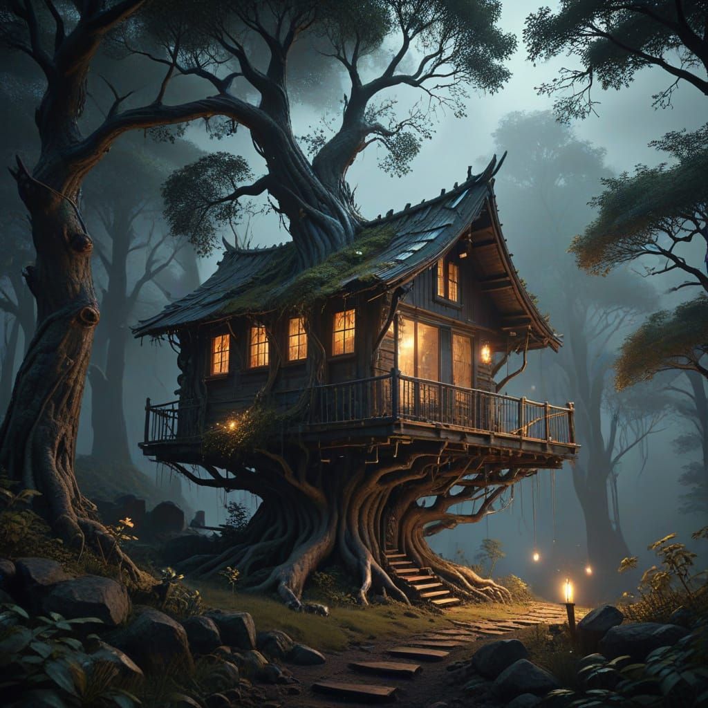 Surreal Forest Sanctuary in Neoncore Style