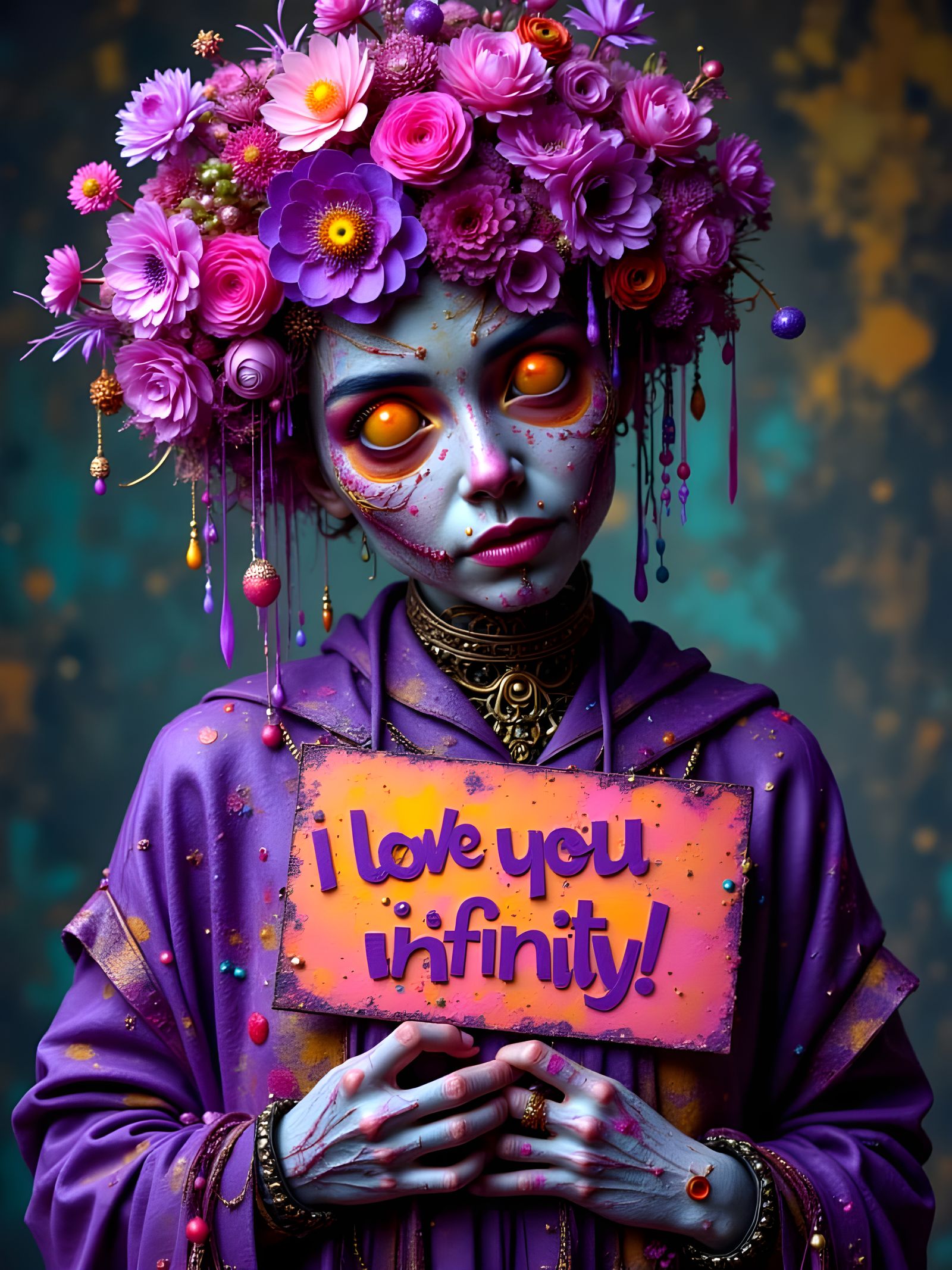 Zombie Portrait with Love Sign in Dark Fantasy Style