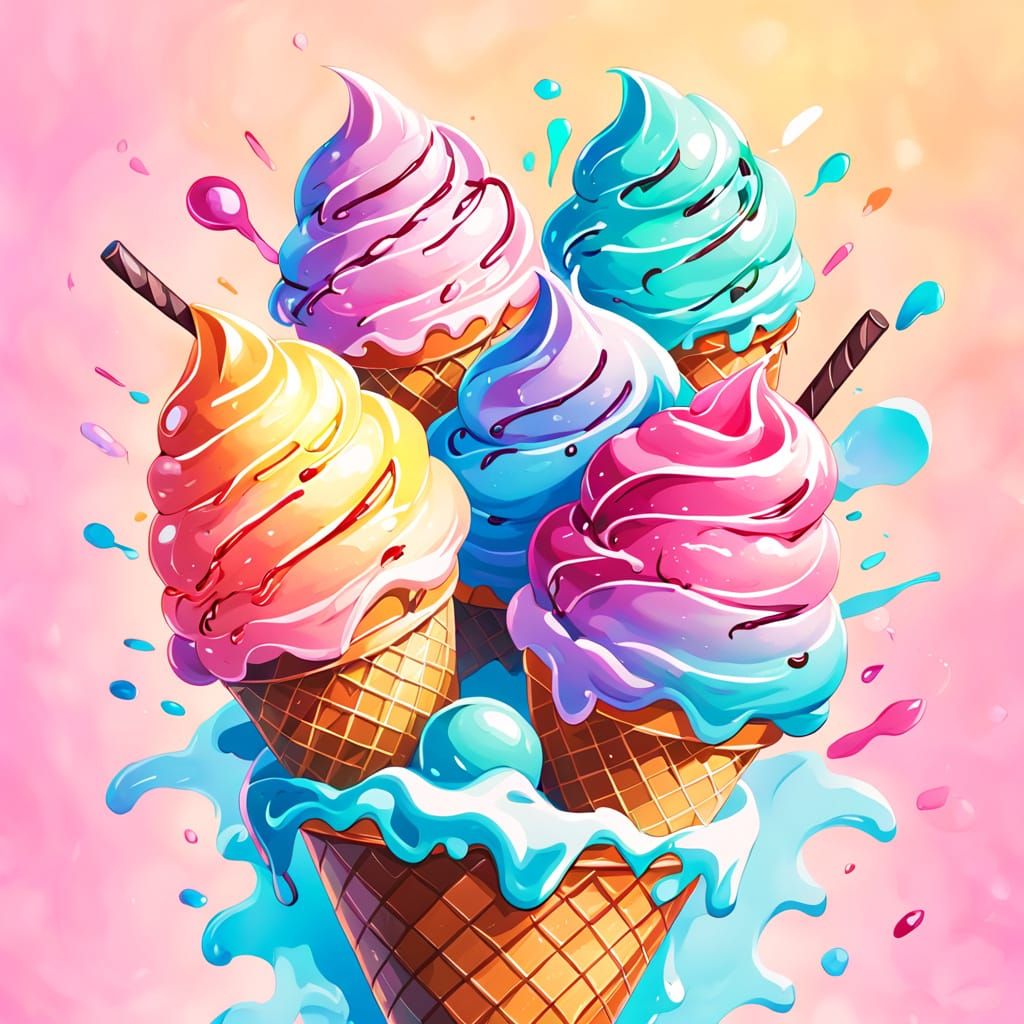 Vibrant Anime Ice Cream Illustration