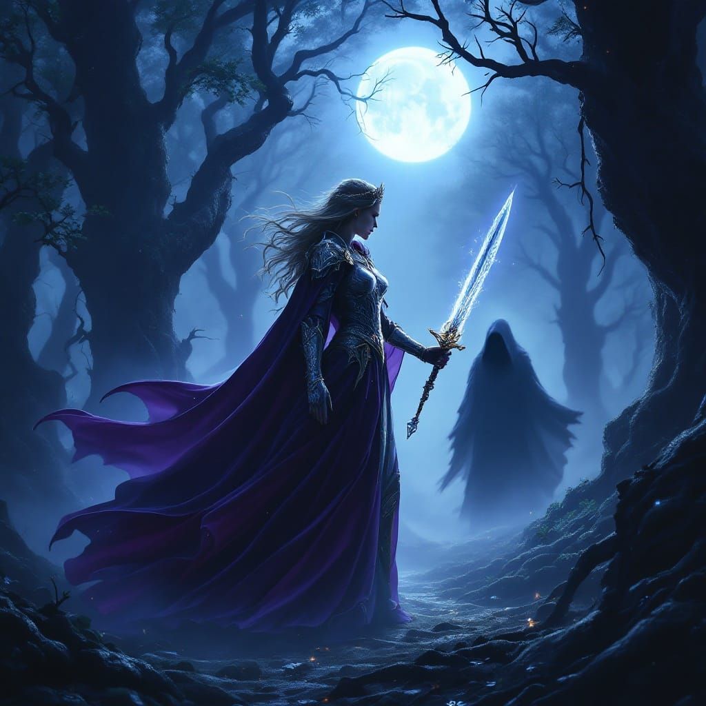 Moonlit Princess Confronts Dark Figure in Cinematic Fantasy ...