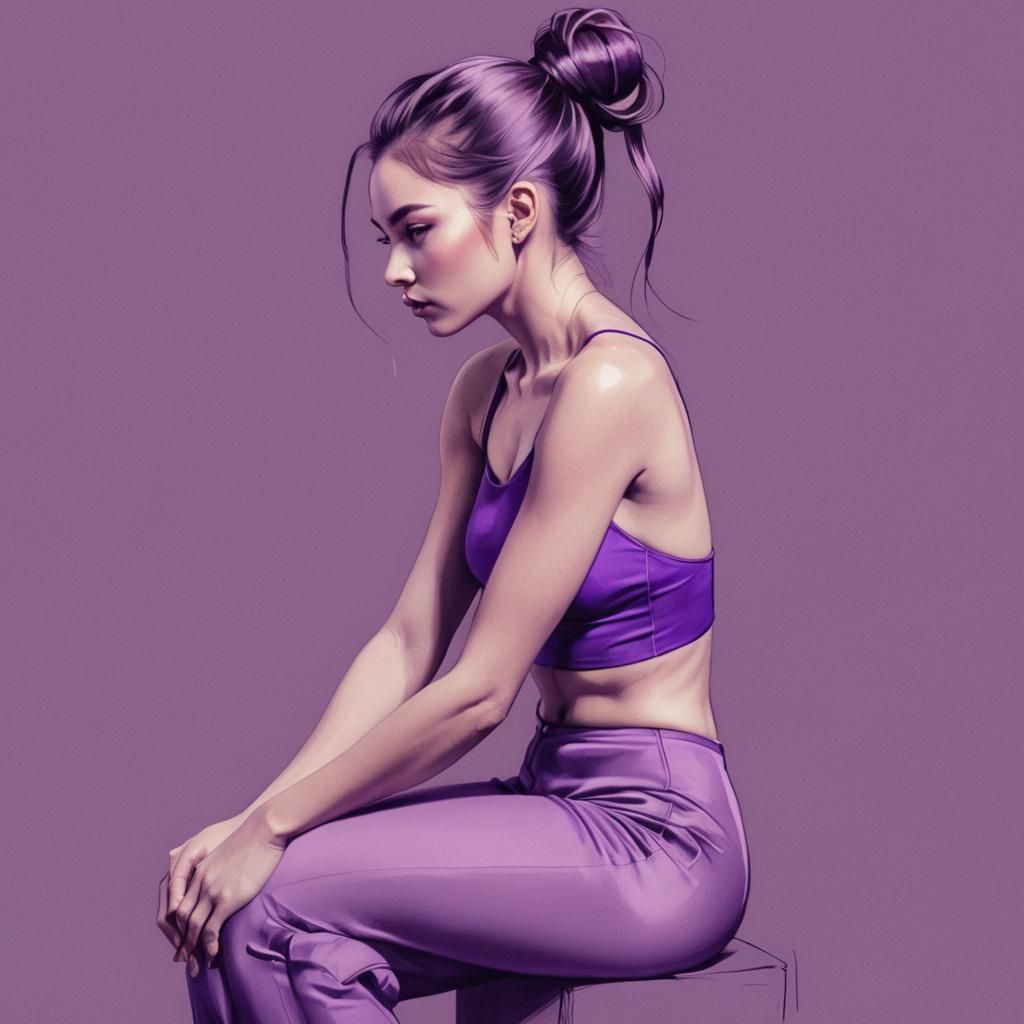 Line Art Pencil Sketch of Seated Woman