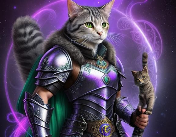 Ethereal Celtic Cat in Armor: Mystical Art