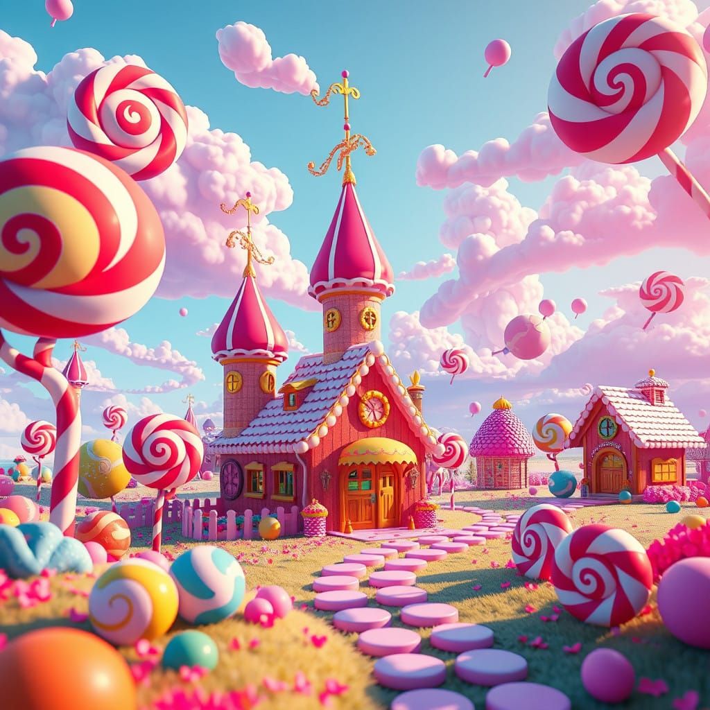 Whimsical Anime-Inspired Candy Art Landscape