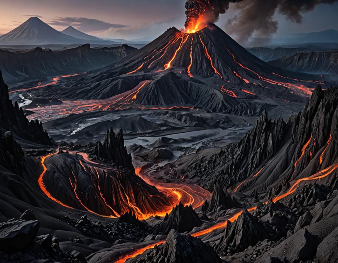 Eerie Volcano Landscape Inspired by Matte Painting