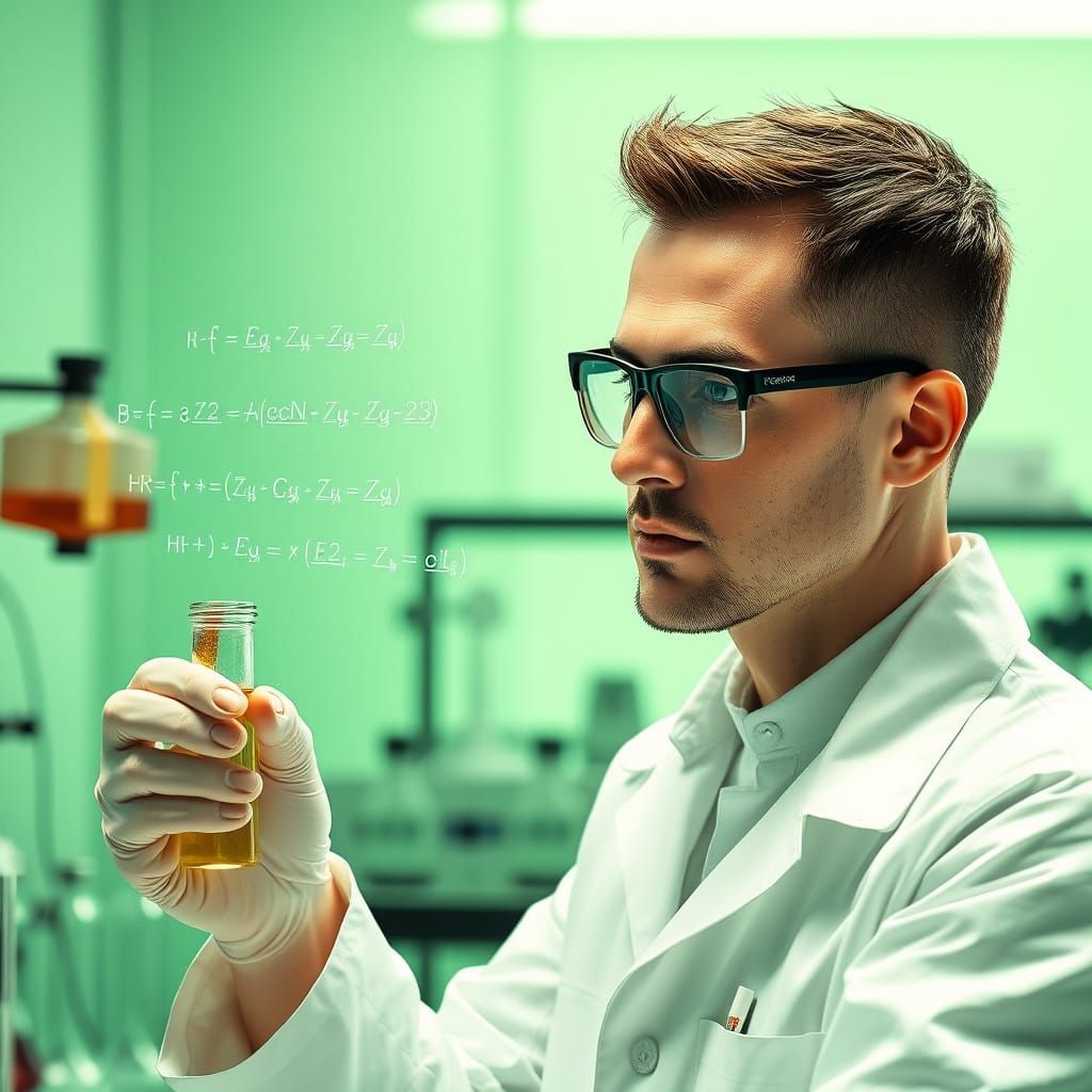 Chemical Engineer Solving Complex Equations in a Modern Lab