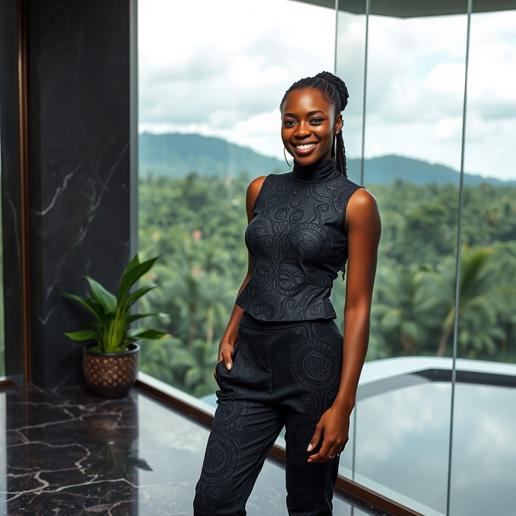 Woman in Yemenja Streetwear Overlooking Amazon Rainforest
