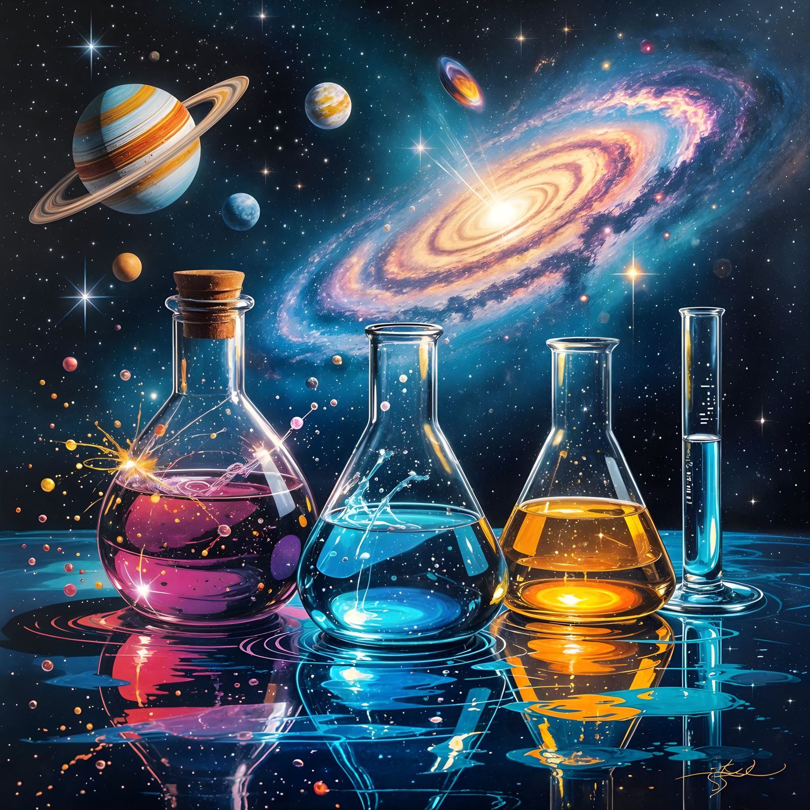 Cosmic Fluids: A Neon Graffiti Art Explosion