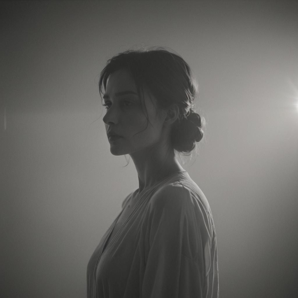 Ethereal Woman Dissolving Into Light: Cinematic Still