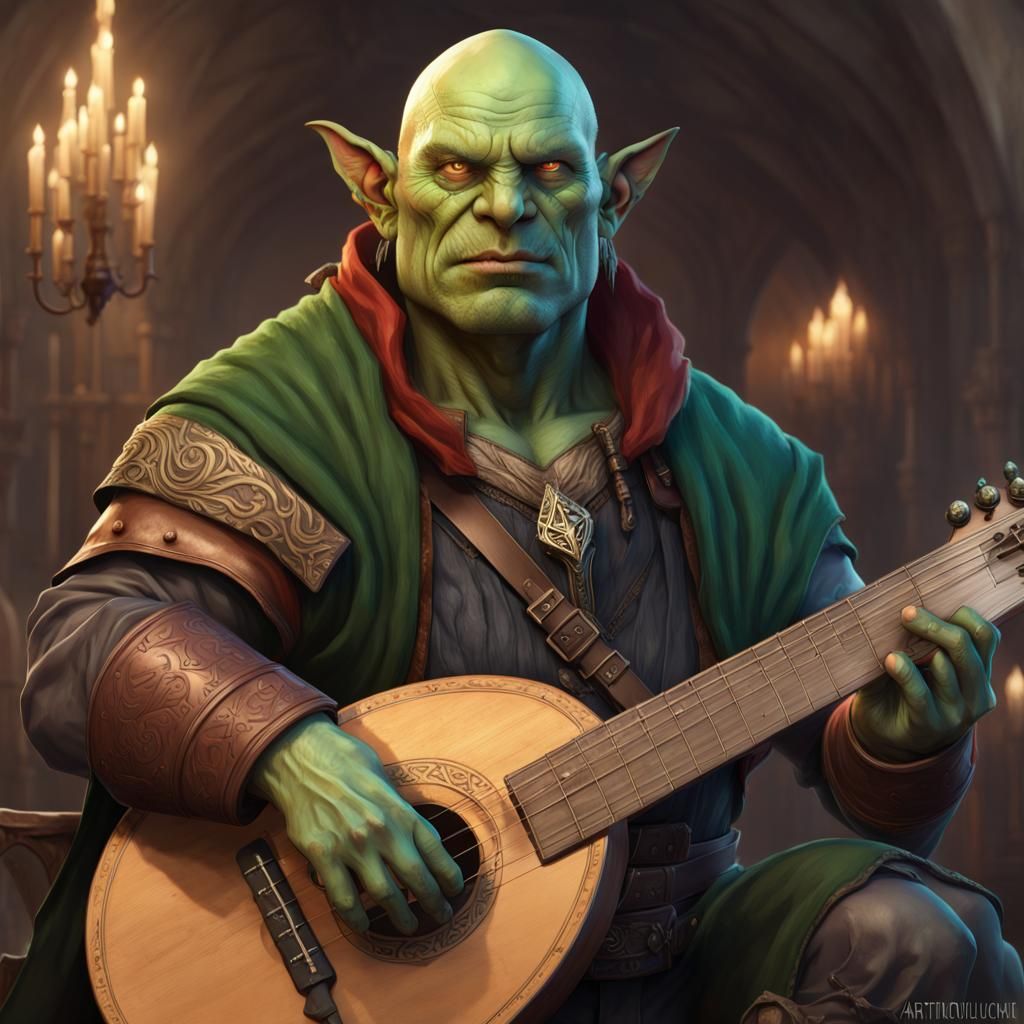 Orc Bard Portrait in Art Nouveau Style