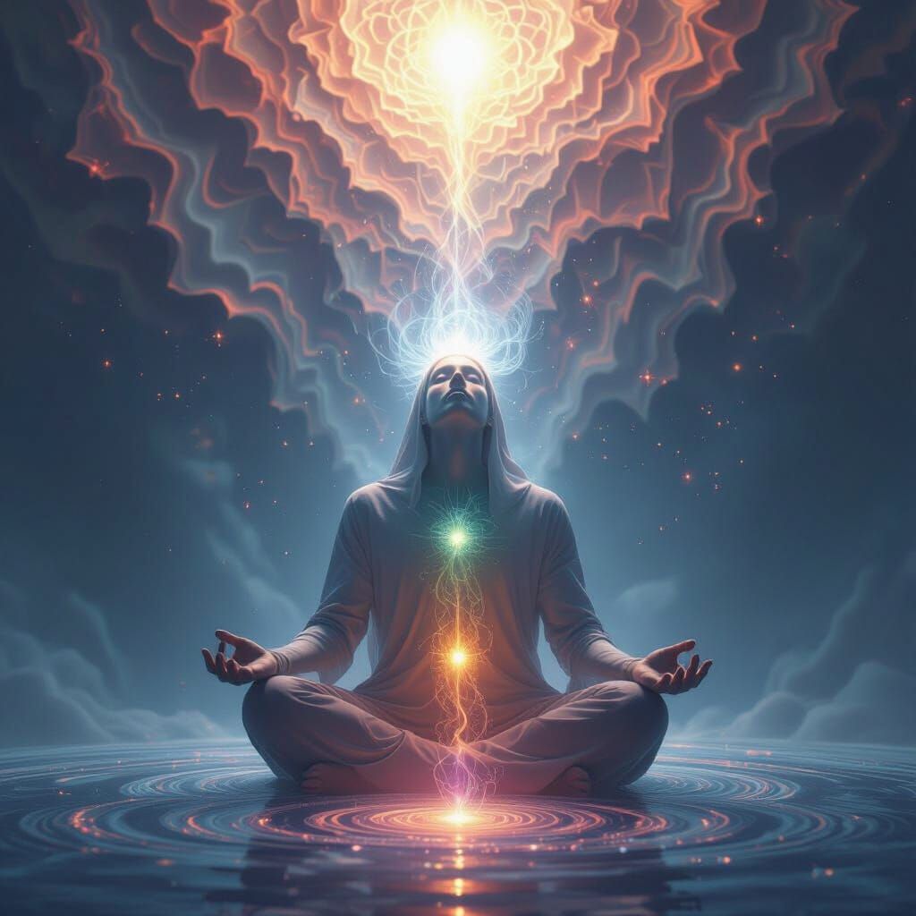 Soul Ascending to Divine Light Over Earth