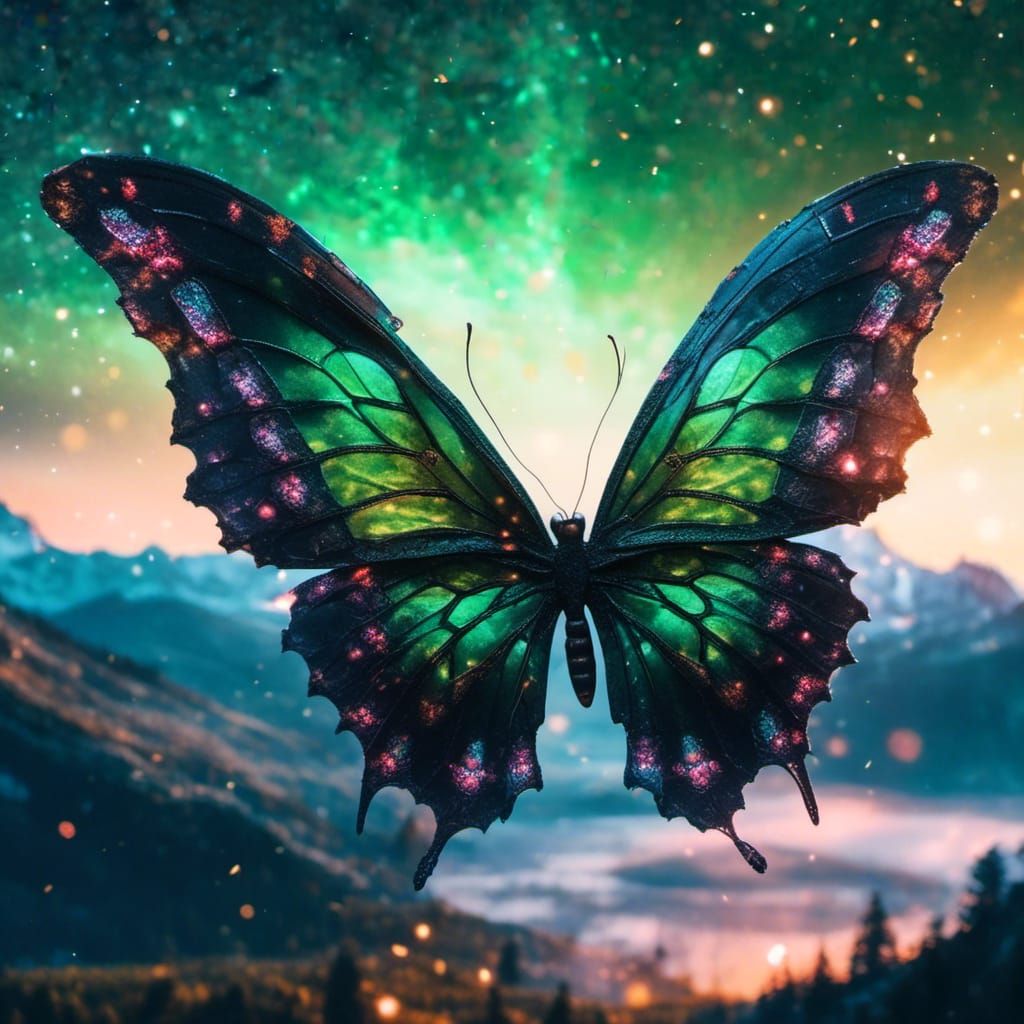 Mystical Galactic Butterfly at Sunset: 8K Art