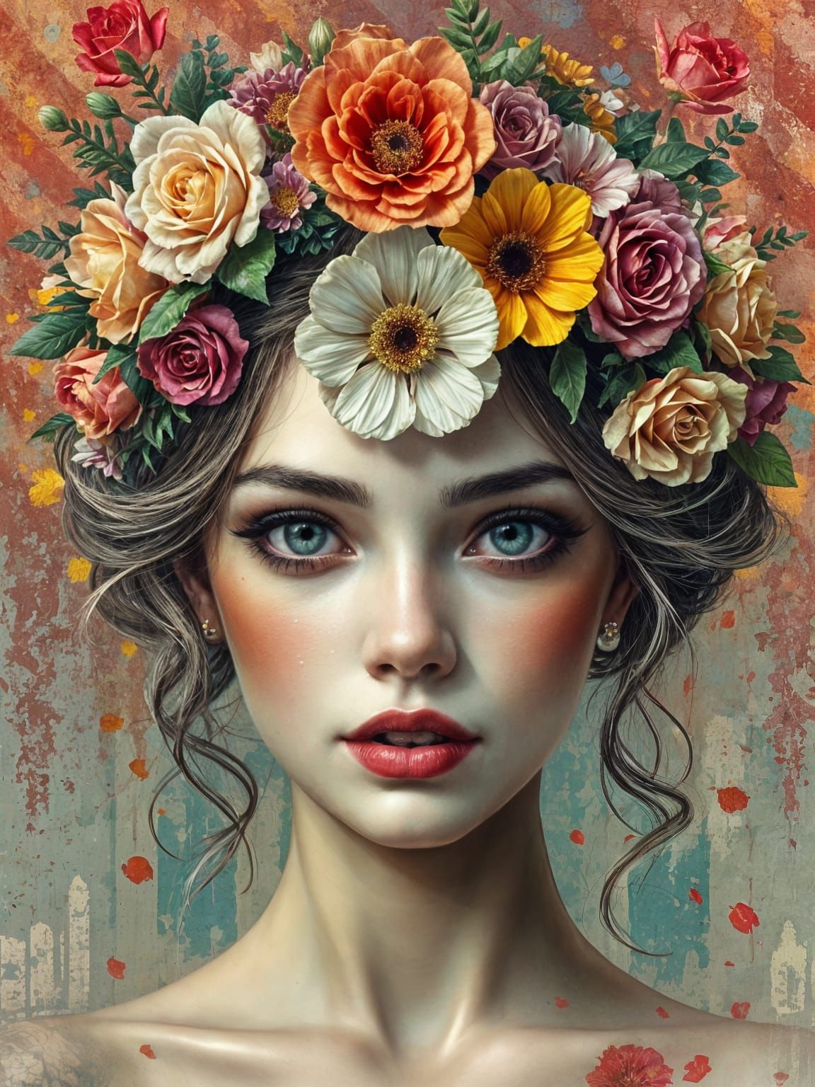 A Radiant Floral Crown on a Royal Princess in Vibrant Retro...