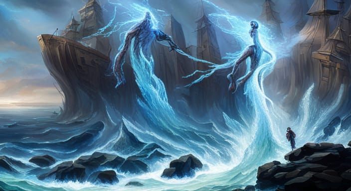 Water Creature Battles Pirate Ship in Crystal Seas