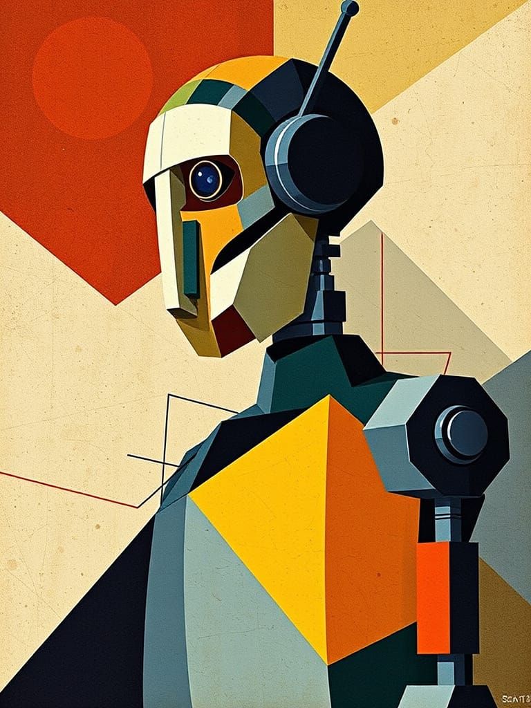 Abstract Robot in Kandinsky Style, Geometric Tessellation