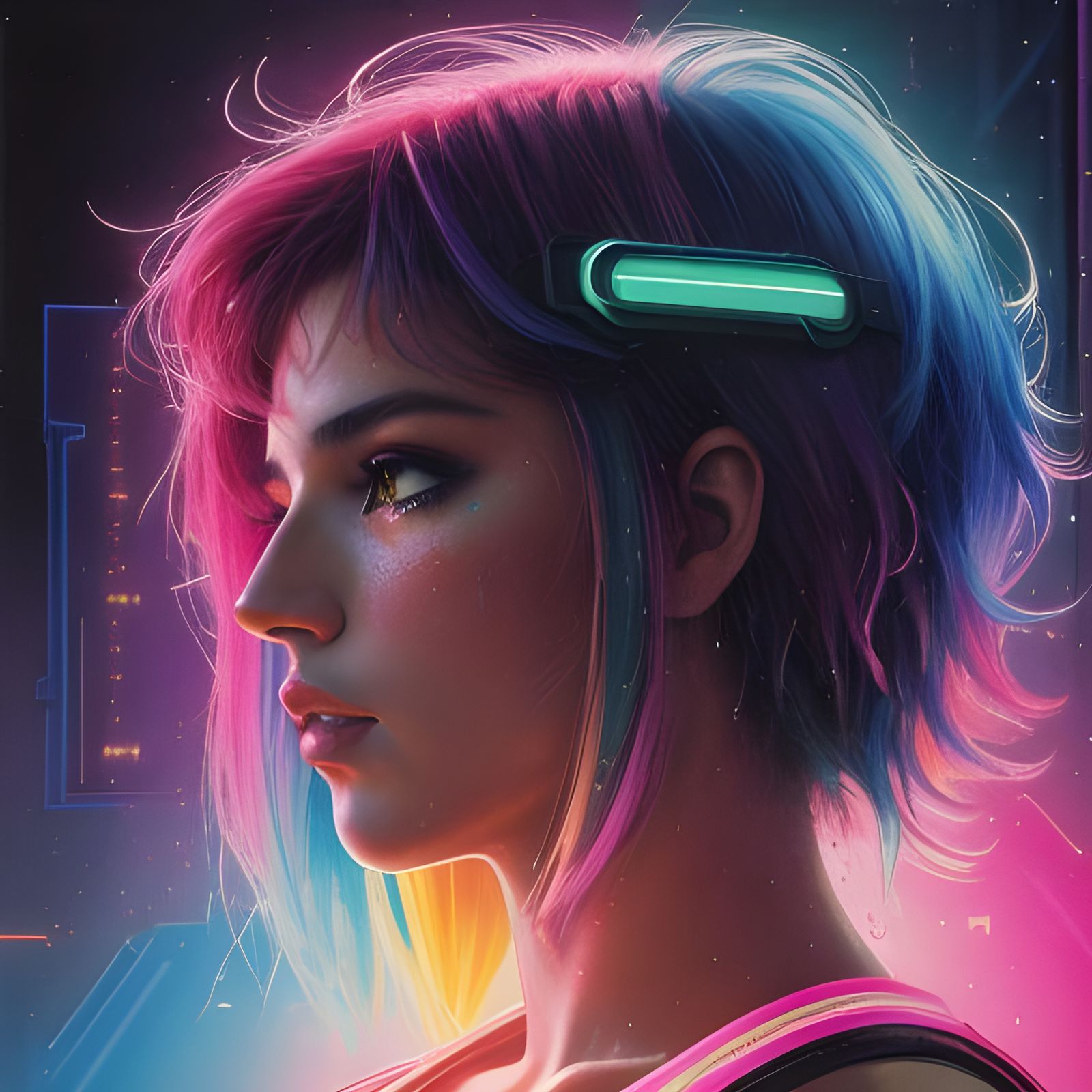 Chaotic Vaporwave Scene with Neon Glitch Effects