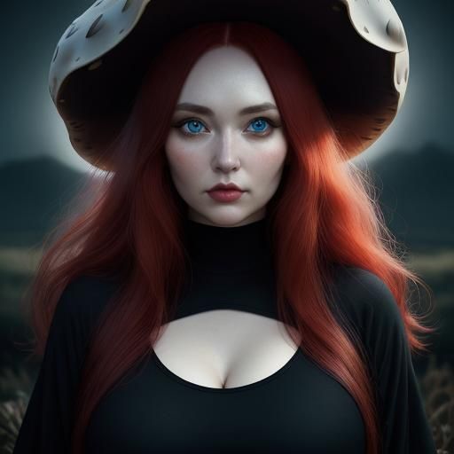 Kawaii Mushroom Woman in Magic Forest Portrait