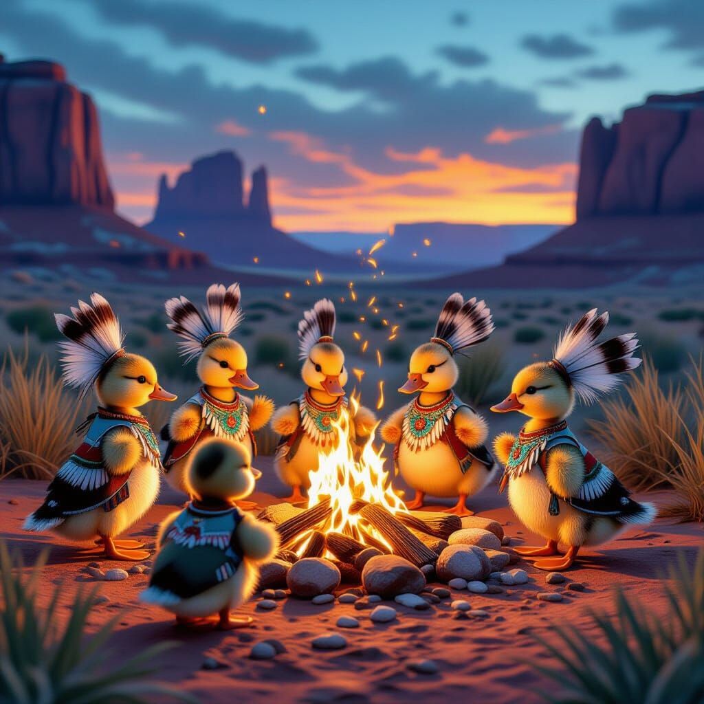 Navajo Ducklings Dance Around Bonfire in Monument Valley